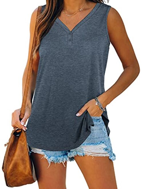 WEESO Womens Tank Tops Summer V Neck Sleeveless Shirts Button Up Loose Fit