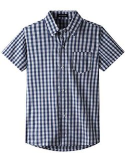 Spring&Gege Boys' Shrot Sleeve Plaid Poplin Button Down Shirt