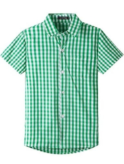 Spring&Gege Boys' Shrot Sleeve Plaid Poplin Button Down Shirt