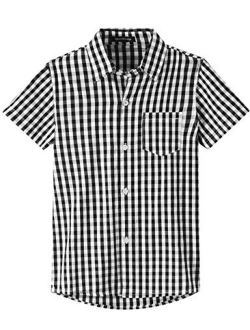 Spring&Gege Boys' Shrot Sleeve Plaid Poplin Button Down Shirt