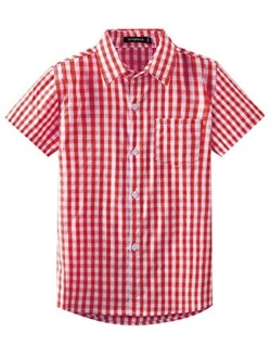 Spring&Gege Boys' Shrot Sleeve Plaid Poplin Button Down Shirt