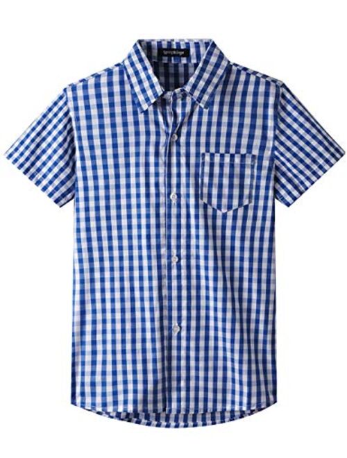 Spring&Gege Boys' Shrot Sleeve Plaid Poplin Button Down Shirt