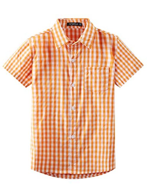 Spring&Gege Boys' Shrot Sleeve Plaid Poplin Button Down Shirt