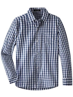 Spring&Gege Boys' Long Sleeve Plaid Poplin Button Down Shirt