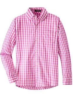 Spring&Gege Boys' Long Sleeve Plaid Poplin Button Down Shirt