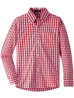 Spring&Gege Boys' Long Sleeve Plaid Poplin Button Down Shirt