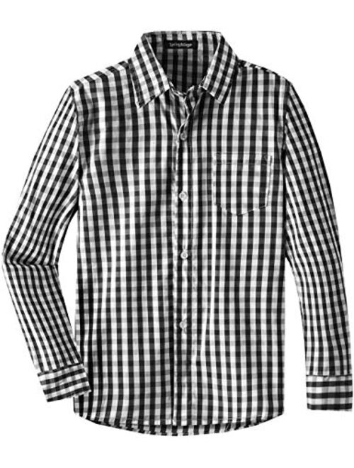 Spring&Gege Boys' Long Sleeve Plaid Poplin Button Down Shirt