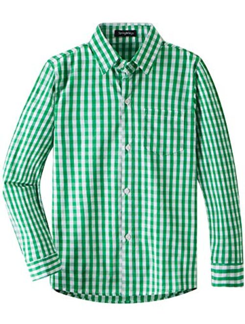 Spring&Gege Boys' Long Sleeve Plaid Poplin Button Down Shirt