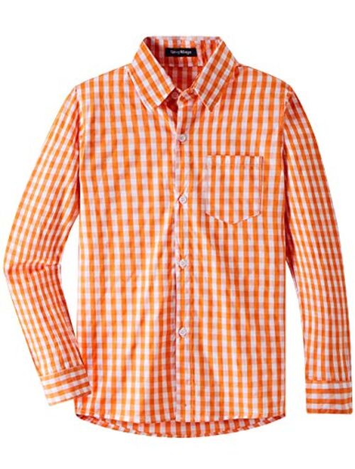 Spring&Gege Boys' Long Sleeve Plaid Poplin Button Down Shirt