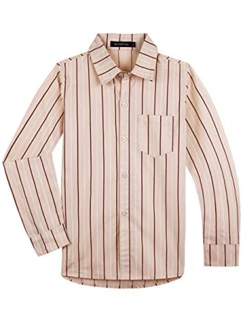 Spring&Gege Boys' Long Sleeve Plaid Poplin Button Down Shirt