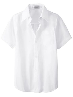 Aimehonpe Boys Button Down Dress Shirt Short Sleeve Bow Tie Set Cotton Solid Uniform