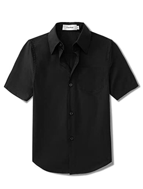 Aimehonpe Boys Button Down Dress Shirt Short Sleeve Bow Tie Set Cotton Solid Uniform