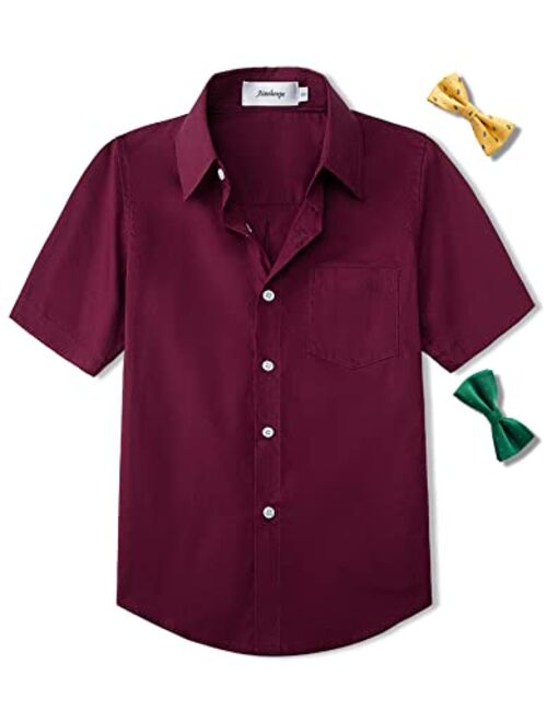 Aimehonpe Boys Button Down Dress Shirt Short Sleeve Bow Tie Set Cotton Solid Uniform