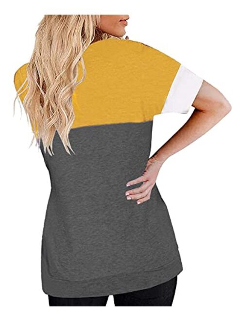 Ziwoch Womens Color Block Short Sleeve Tops Crew Neck Casual Basic Comfy Loose Fit T Shirts