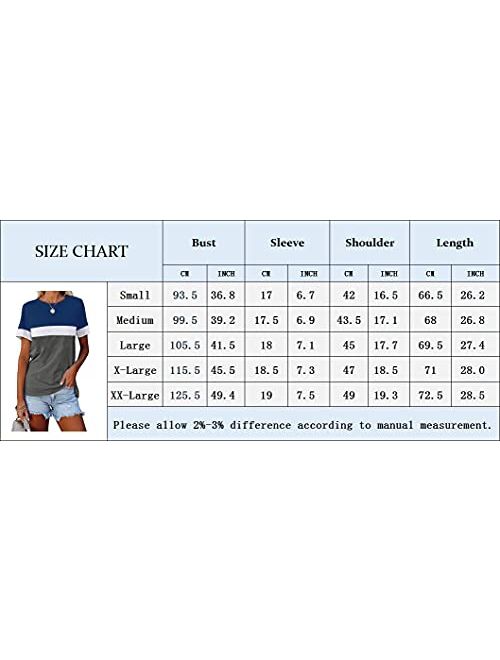 Ziwoch Womens Color Block Short Sleeve Tops Crew Neck Casual Basic Comfy Loose Fit T Shirts