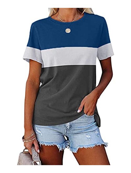 Ziwoch Womens Color Block Short Sleeve Tops Crew Neck Casual Basic Comfy Loose Fit T Shirts