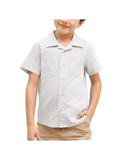 Malliosse Boys Short Sleeve Henley Shirt Button Up Line Cotton Dress Shirts Tees Tops with One Pocket