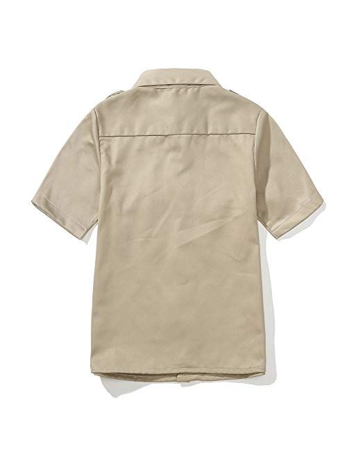 GRANDWISH Boys Short Sleeve Button-Down Shirt, Kids Work Shirt, Khaki 6-14