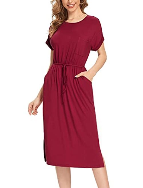 Simier Fariry Women's Hide Belly Blouson Knee Length Dress with Pockets