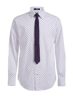 Boys' Long Sleeve Dress Shirt with Straight Tie, Collared Button-Down with Cuff Sleeves