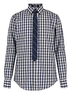 Boys' Long Sleeve Dress Shirt with Straight Tie, Collared Button-Down with Cuff Sleeves