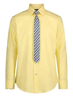 Boys' Long Sleeve Dress Shirt with Straight Tie, Collared Button-Down with Cuff Sleeves