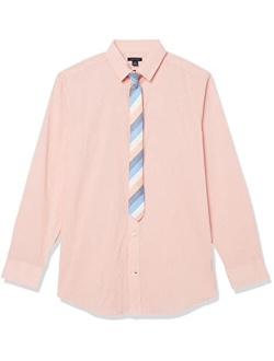 Boys' Long Sleeve Dress Shirt with Straight Tie, Collared Button-Down with Cuff Sleeves