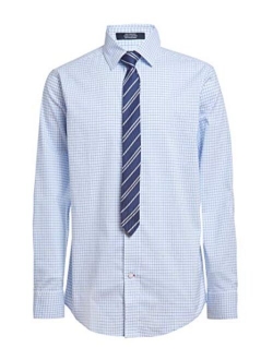 Boys' Long Sleeve Dress Shirt with Straight Tie, Collared Button-Down with Cuff Sleeves