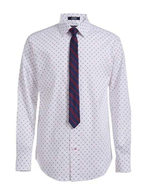 Tommy Hilfiger Boys' Long Sleeve Dress Shirt with Straight Tie, Collared Button-Down with Cuff Sleeves