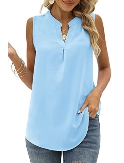 Kindthem Womens Tops Women Summer Shirts Chiffon Blouses for Women Casual Comfy V-Neck Lace Sleeveless Tops