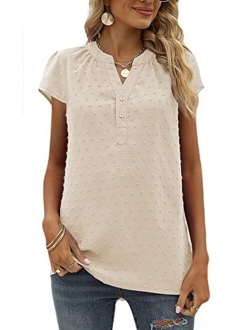 Kindthem Womens Tops Women Summer Shirts Chiffon Blouses for Women Casual Comfy V-Neck Lace Sleeveless Tops