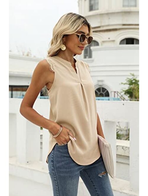 Kindthem Womens Tops Women Summer Shirts Chiffon Blouses for Women Casual Comfy V-Neck Lace Sleeveless Tops