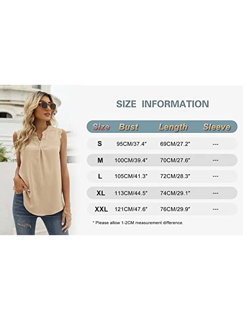 Kindthem Womens Tops Women Summer Shirts Chiffon Blouses for Women Casual Comfy V-Neck Lace Sleeveless Tops