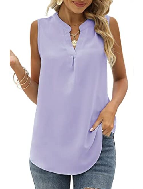 Kindthem Womens Tops Women Summer Shirts Chiffon Blouses for Women Casual Comfy V-Neck Lace Sleeveless Tops