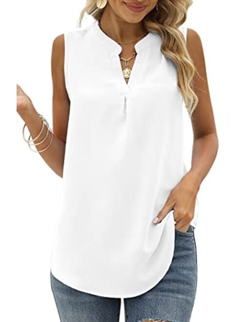 Kindthem Womens Tops Women Summer Shirts Chiffon Blouses for Women Casual Comfy V-Neck Lace Sleeveless Tops