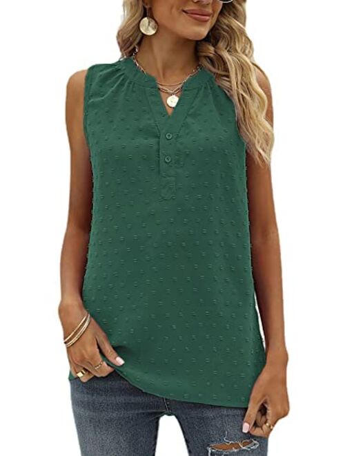 Kindthem Womens Tops Women Summer Shirts Chiffon Blouses for Women Casual Comfy V-Neck Lace Sleeveless Tops