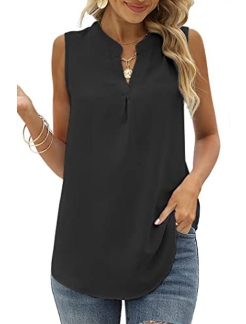 Kindthem Womens Tops Women Summer Shirts Chiffon Blouses for Women Casual Comfy V-Neck Lace Sleeveless Tops