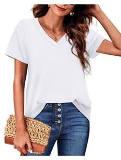 Jescakoo Women's Short Sleeve Cut Out Cold Shoulder Tops Deep V Neck T Shirts