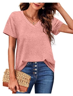 Jescakoo Women's Short Sleeve Cut Out Cold Shoulder Tops Deep V Neck T Shirts