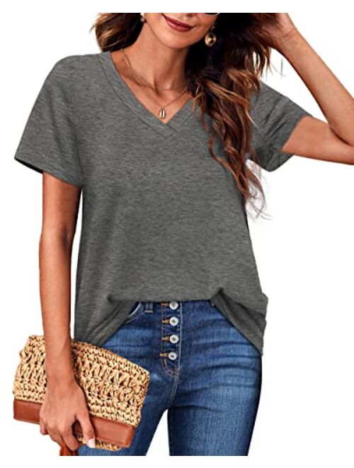 Jescakoo Women's Short Sleeve Cut Out Cold Shoulder Tops Deep V Neck T Shirts