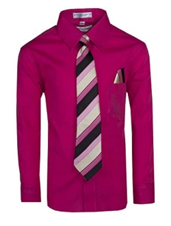 Tuxgear Boys Long Sleeve Button Up Dress Shirt with Necktie and Pocket Square