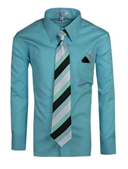 Tuxgear Boys Long Sleeve Button Up Dress Shirt with Necktie and Pocket Square