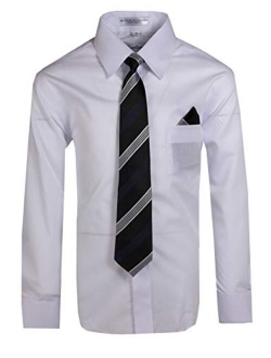 Tuxgear Boys Long Sleeve Button Up Dress Shirt with Necktie and Pocket Square