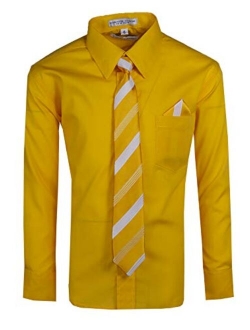 Tuxgear Boys Long Sleeve Button Up Dress Shirt with Necktie and Pocket Square