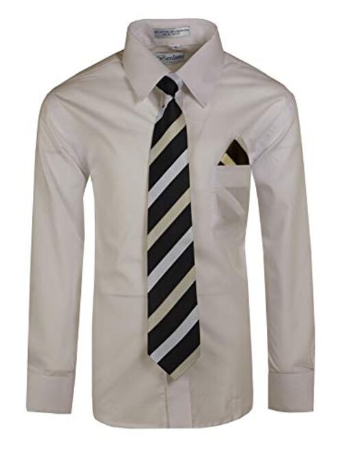 Tuxgear Boys Long Sleeve Button Up Dress Shirt with Necktie and Pocket Square