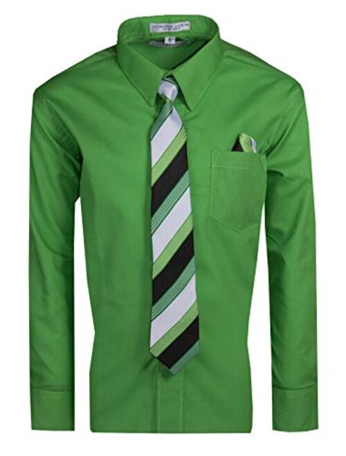 Tuxgear Boys Long Sleeve Button Up Dress Shirt with Necktie and Pocket Square