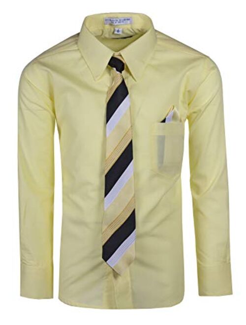 Tuxgear Boys Long Sleeve Button Up Dress Shirt with Necktie and Pocket Square