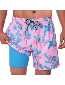 Cozople Men's Swim Trunks 5.5'' Compression Swim Shorts Quick Dry Swimwear Bathing Suits with Boxer Brief Liner