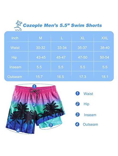 Cozople Men's Swim Trunks 5.5'' Compression Swim Shorts Quick Dry Swimwear Bathing Suits with Boxer Brief Liner