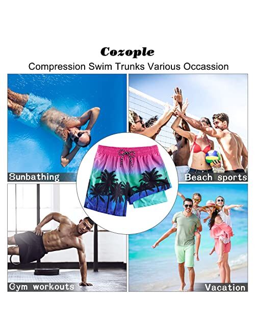 Cozople Men's Swim Trunks 5.5'' Compression Swim Shorts Quick Dry Swimwear Bathing Suits with Boxer Brief Liner